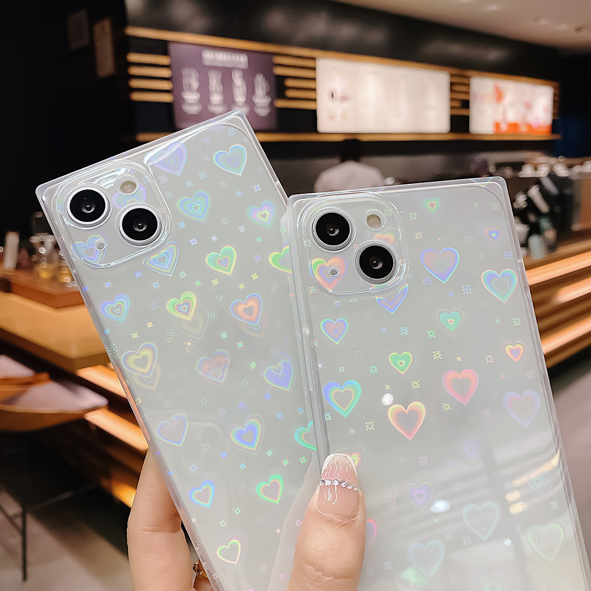 Glitter Shockproof Case - Heart Pattern Phone Case Compatible with