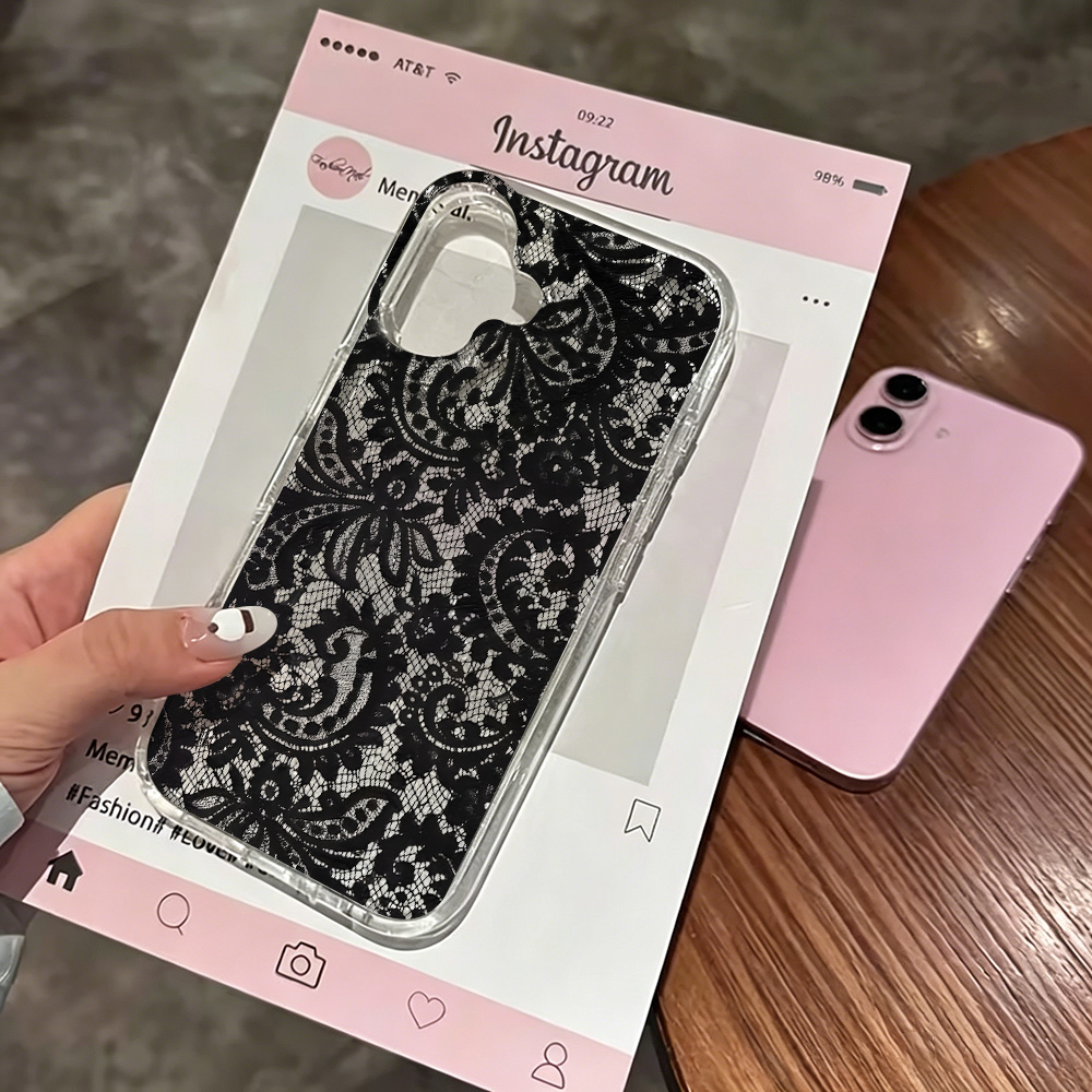 Glitter Shockproof Case - Lace Flowers INS Clear Phone Case