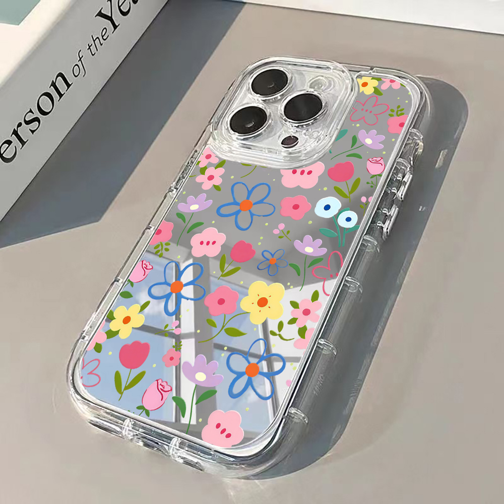 Phone Cases Store - Korean Ins Style Floral Silver Mirror