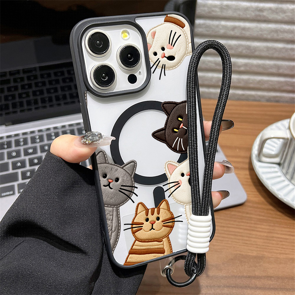 Phone Cases Cute Iphone 14 - Cute Faux Embroidery Cat Phone Case