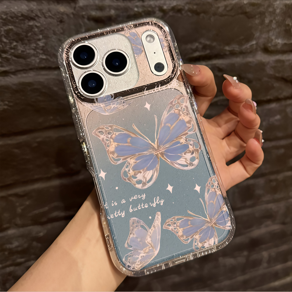 Luxury Blue Butterfly Clear Gl - Glitter Shockproof Case review and price