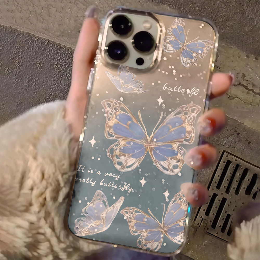 Luxury Blue Butterfly Clear Gl - Glitter Shockproof Case review and price
