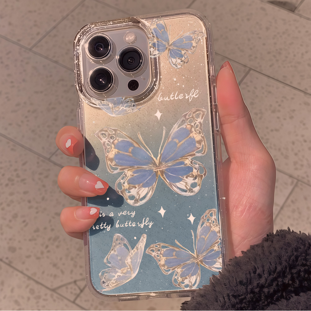 Luxury Blue Butterfly Clear Gl - Glitter Shockproof Case review and price