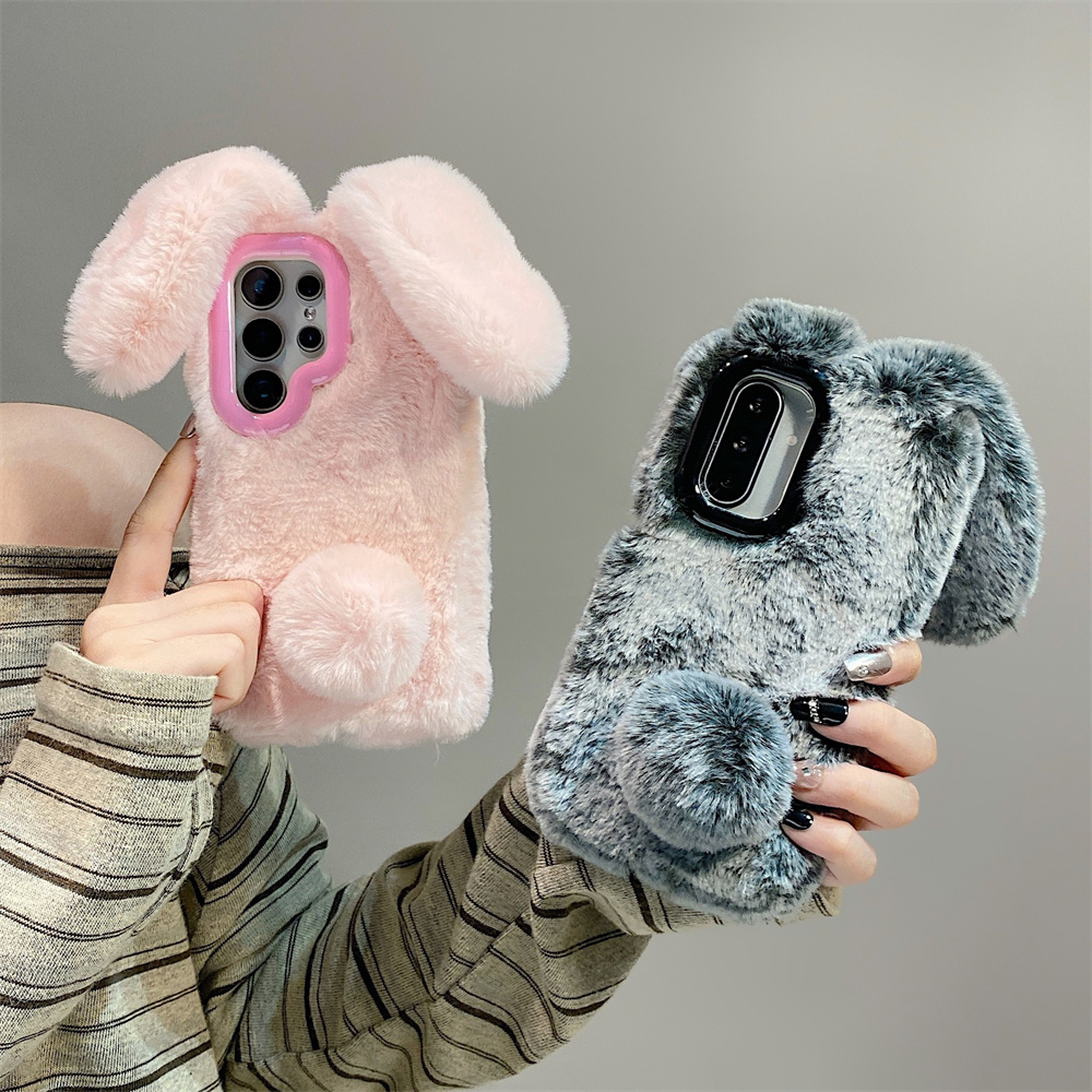 Cute Rabbit Ears Fluffy Stand  - Phone Cases Samsung Galaxy review and price