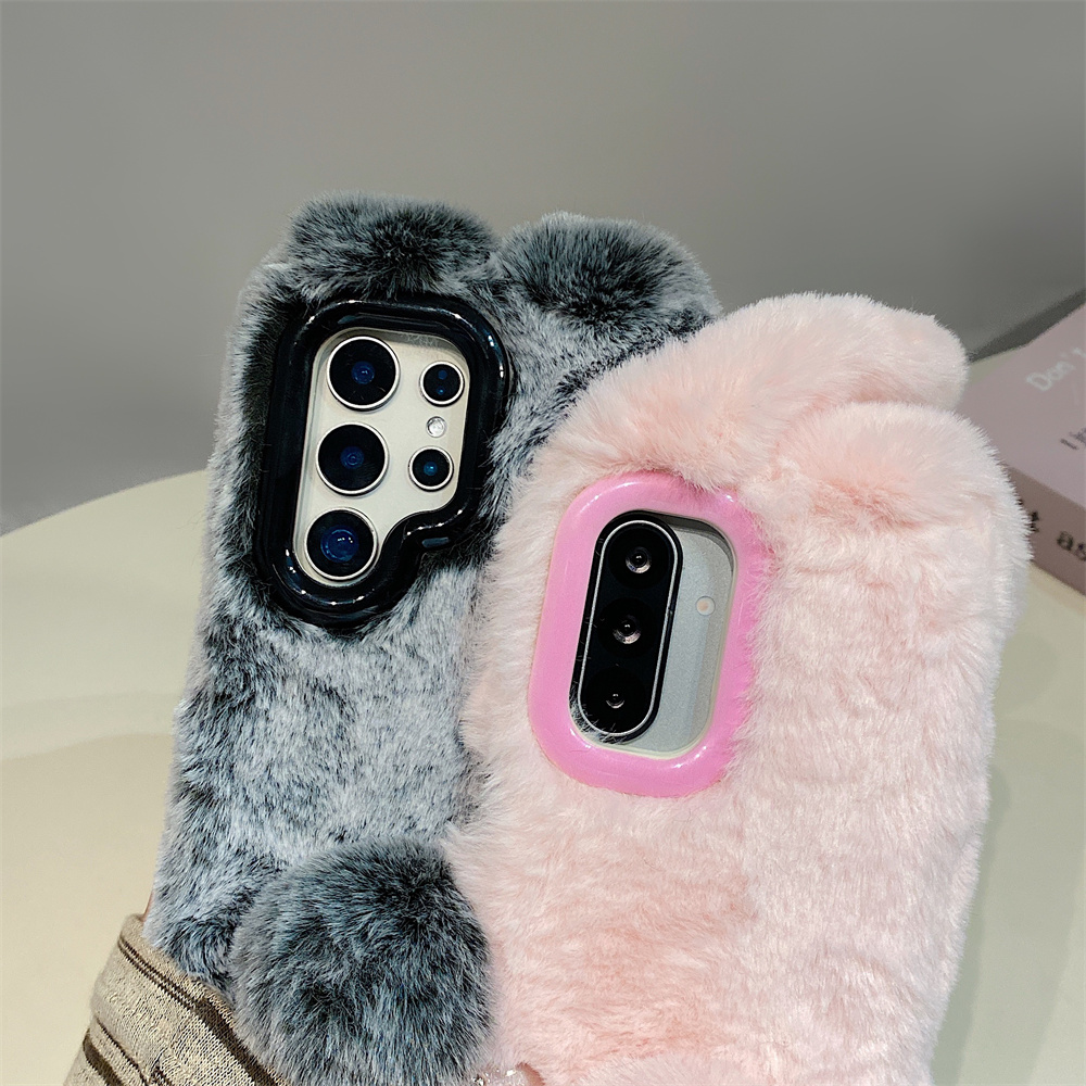 Cute Rabbit Ears Fluffy Stand  - Phone Cases Samsung Galaxy review and price