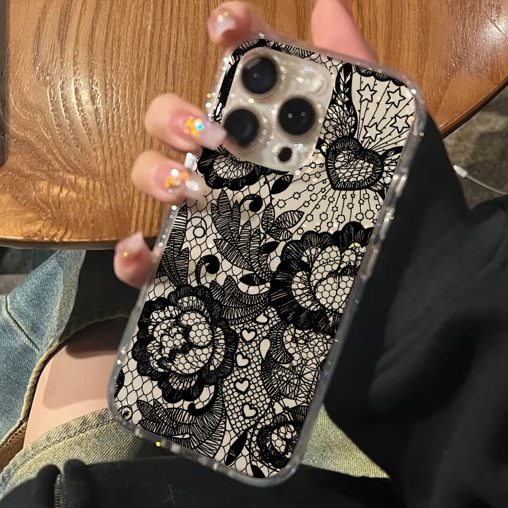 Lace Flowers INS Clear Phone C - Glitter Shockproof Case review and price