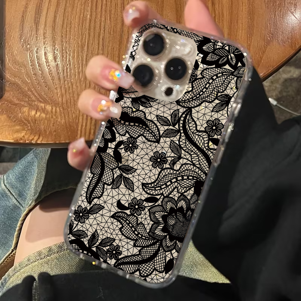 Lace Flowers INS Clear Phone C - Glitter Shockproof Case review and price