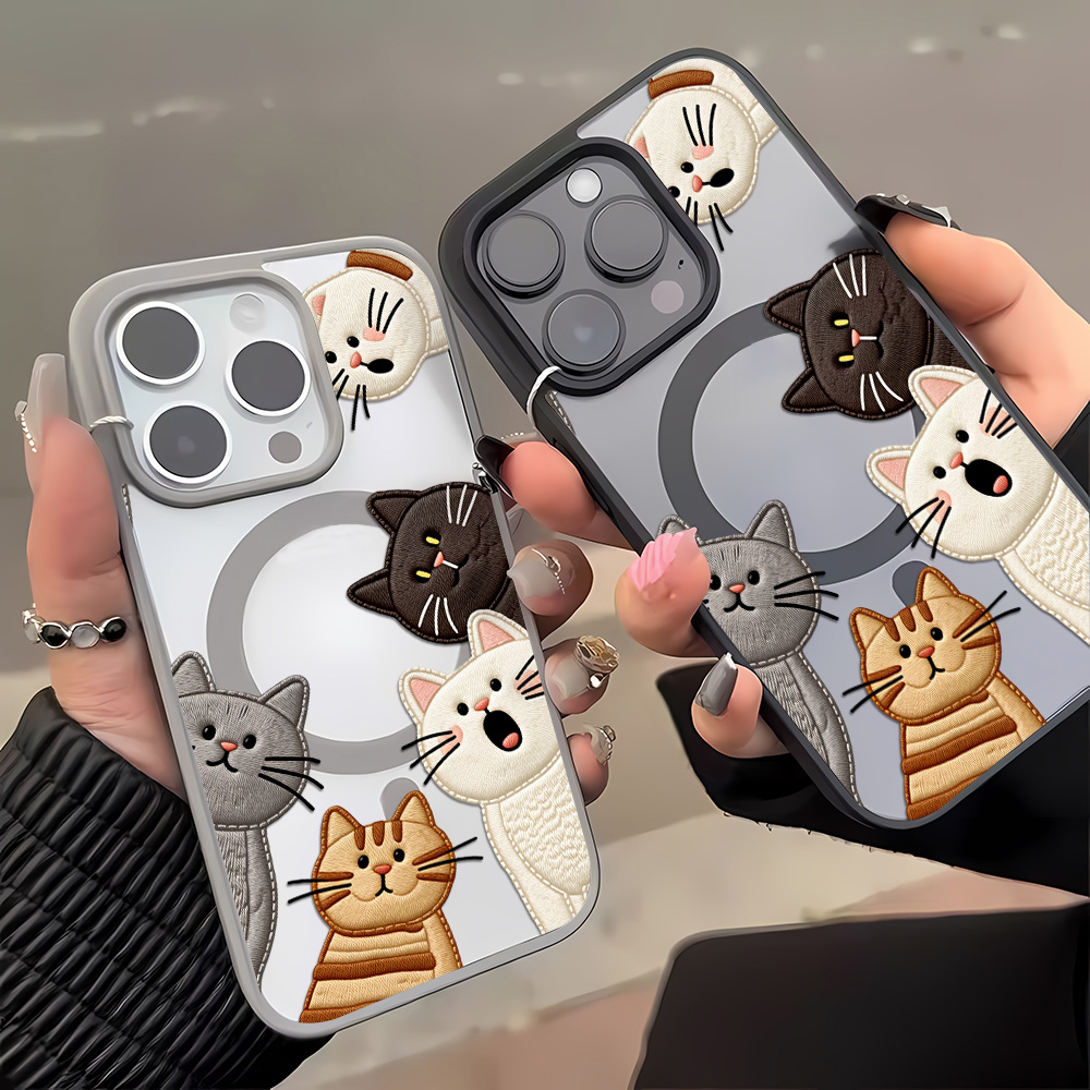 Cute Faux Embroidery Cat Phone - Phone Cases Cute Iphone 14 review and price