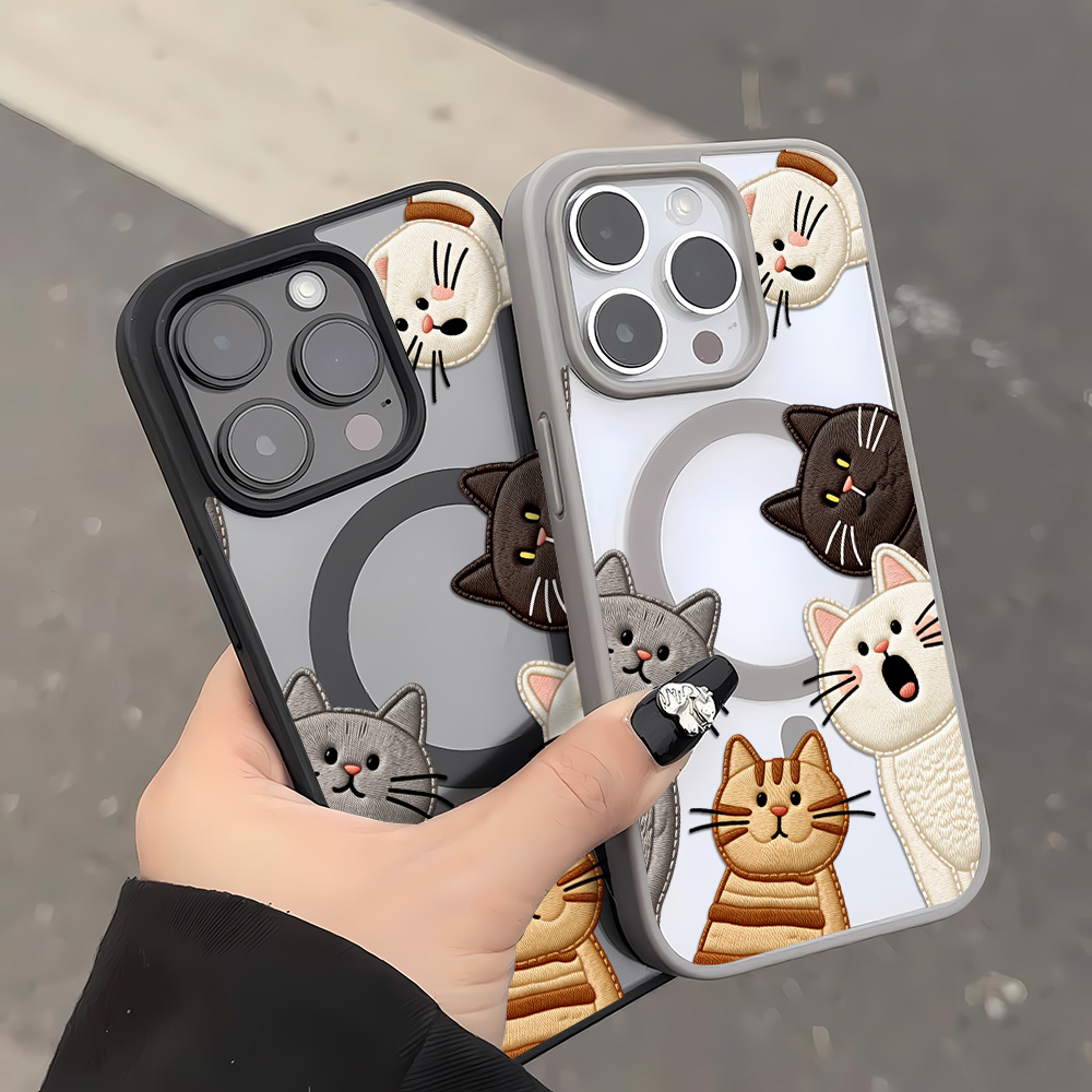 Cute Faux Embroidery Cat Phone - Phone Cases Cute Iphone 14 review and price