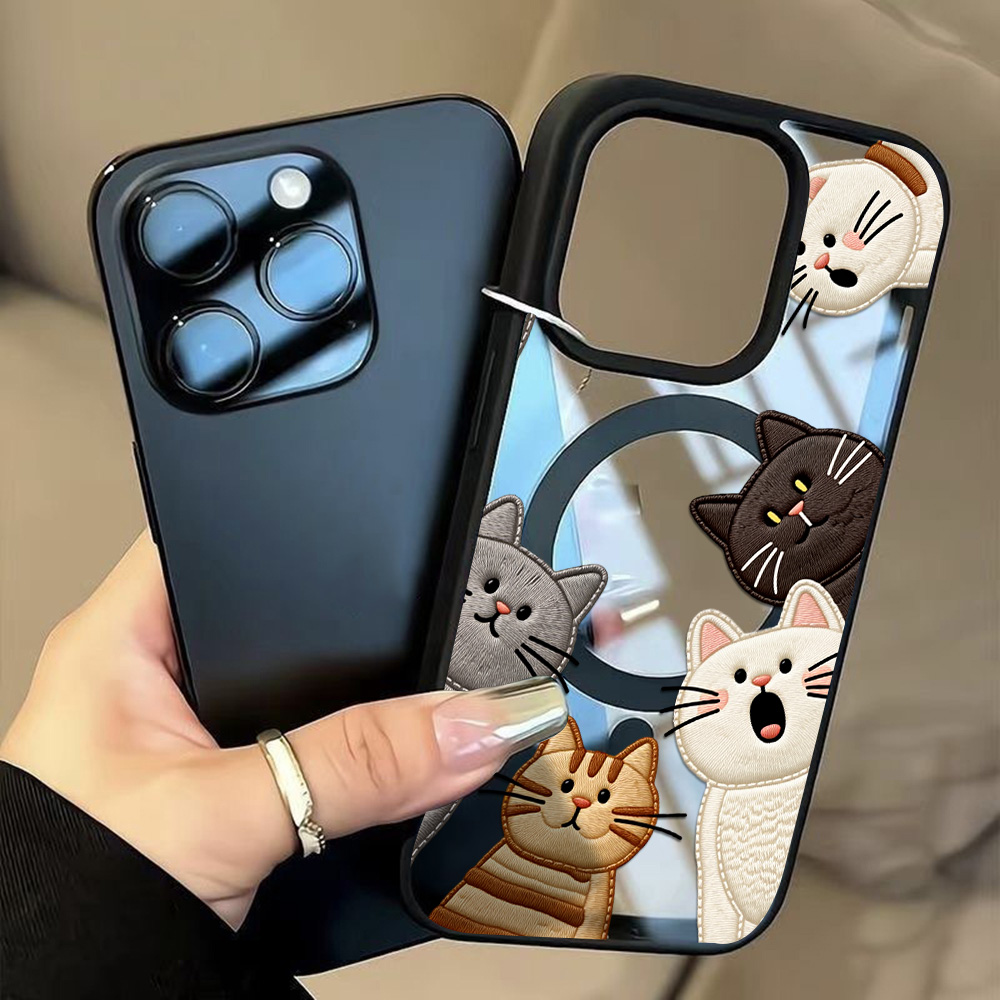 Cute Faux Embroidery Cat Phone - Phone Cases Cute Iphone 14 review and price